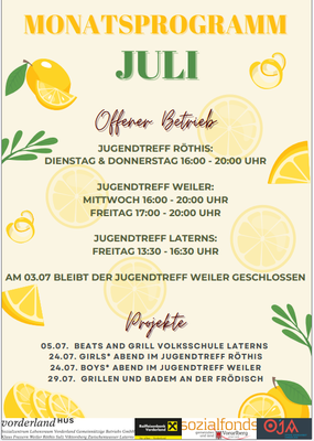 Monatsprogramm für den Monat Juli Monatsprogramm für den Monat Juli