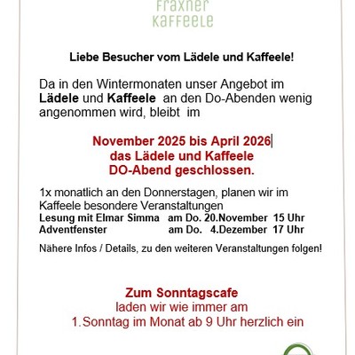 Neuigkeiten aus dem Lädele und Kaffeele