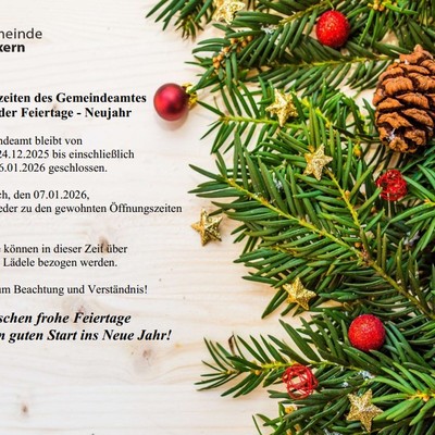 Öffnungszeiten des Gemeindeamtes während der Feiertage - Neujahr