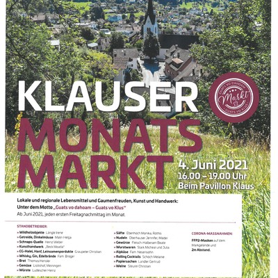 Projekt AKTUELL - "Die Gemeinde Klaus eröffnet ihren Monatsmarkt am 4. Juni 2021!"