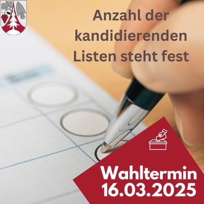 Anzahl der kandidierenden Listen steht fest Anzahl der kandidierenden Listen steht fest