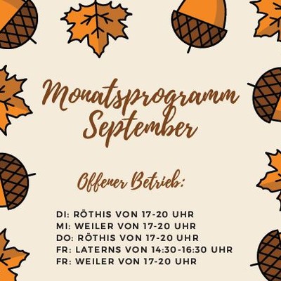 Monatsprogramm September - Offene Jugendarbeit