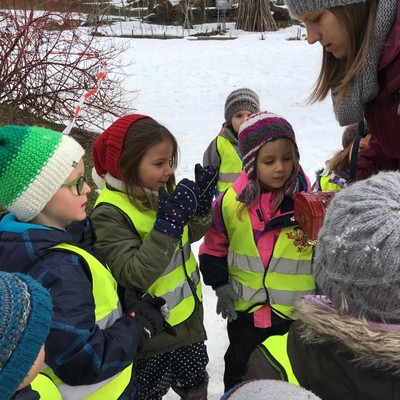 Erster Schneetag im Kindergarten - Schatzsuche durch Röthis