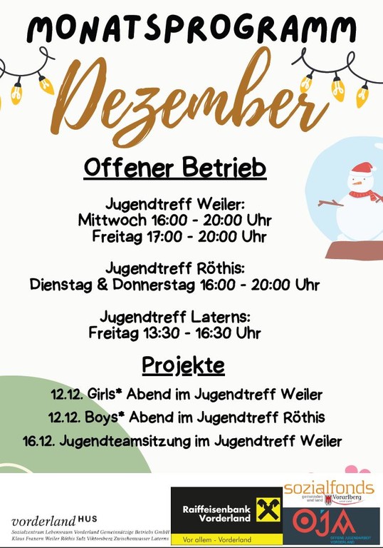 Monatsprogramm © Sozialzentrum Lebensraum Vorderland