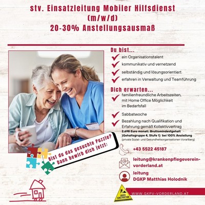Stellenausschreibung stv. Einsatzleitung Mobiler Hilfsdienst (m/w/d) 20-30% Anstellungsausmaß