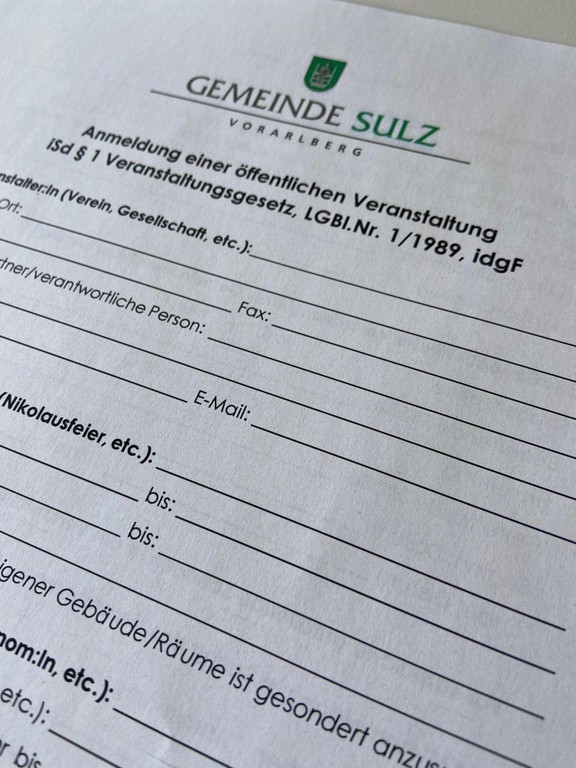 Anmeldung einer öffentlichen Veranstaltung © Gemeinde Sulz