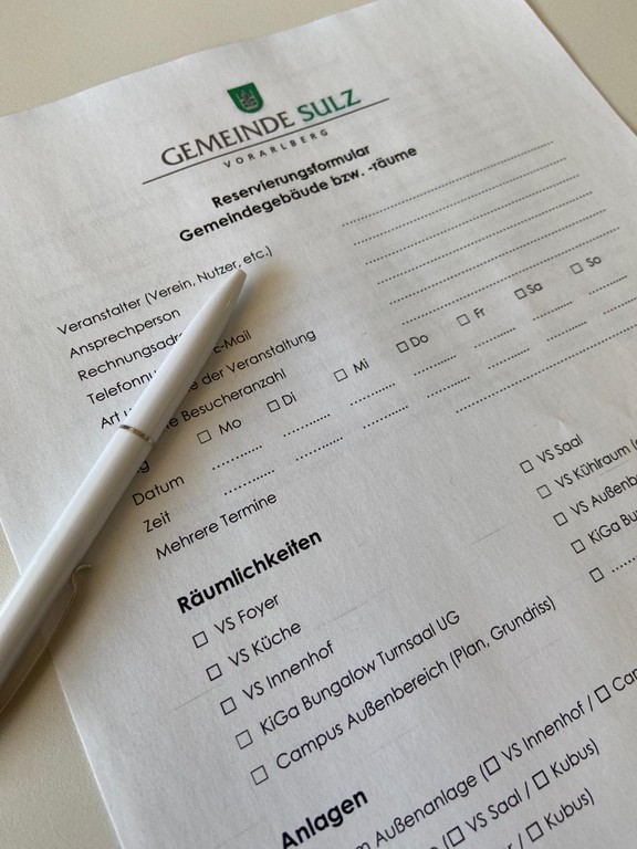 Reservierungsformular Gemeindegebäude © Gemeinde Sulz
