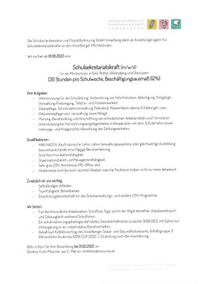 Stellenausschreibung Schulsekretariatskraft (m/w/d) Stellenausschreibung Schulsekretariatskraft (m/w/d)
