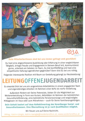 Stellenausschreibung Vorderlandhus