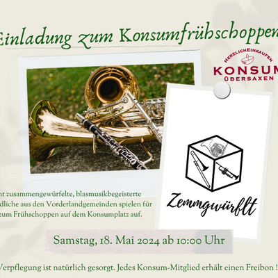 Einladung zum Konsumfrühschoppen am Samstag, den 18. Mai 2024