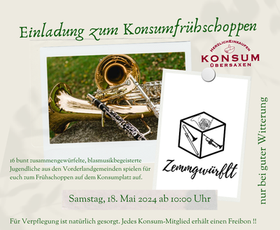Einladung zum Konsumfrühschoppen am Samstag, den 18. Mai 2024
