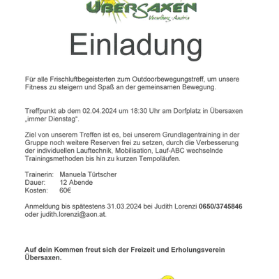 Einladung zum Outdoorbewegungstreff - Anmeldung bis spätestens 31.03.2024