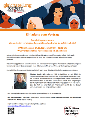 Einladung zum Vortrag "Female Empowerment - Wie decke ich verborgene Potentiale auf und setze sie erfolgreich ein?" Einladung zum Vortrag "Female Empowerment - Wie decke ich verborgene Potentiale auf und setze sie erfolgreich ein?"