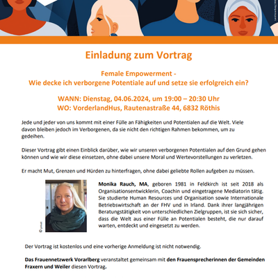 Einladung zum Vortrag "Female Empowerment - Wie decke ich verborgene Potentiale auf und setze sie erfolgreich ein?"