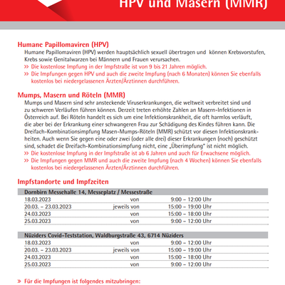 Impfwochen HPV und Masern (MMR) vom 18. - 25. März 2023