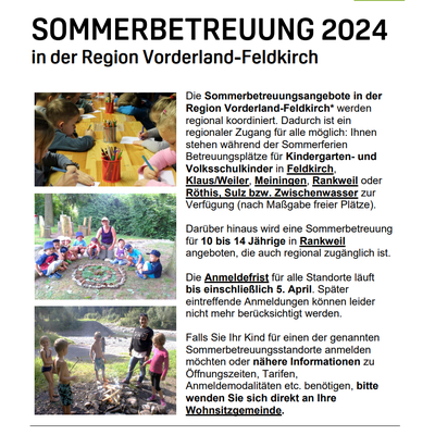 Sommerbetreuung 2024 in der Region Vorderland-Feldkirch