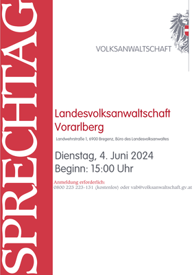 Sprechtag Volksanwaltschaft am Dienstag,  den 4. Juni 2024