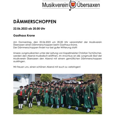 Dämmerschoppen am Do. 22.06.2023 ab 20.00 Uhr beim GH Krone