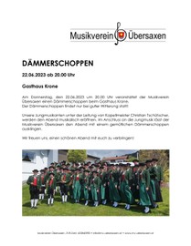 Dämmerschoppen am Do. 22.06.2023 ab 20.00 Uhr beim GH Krone