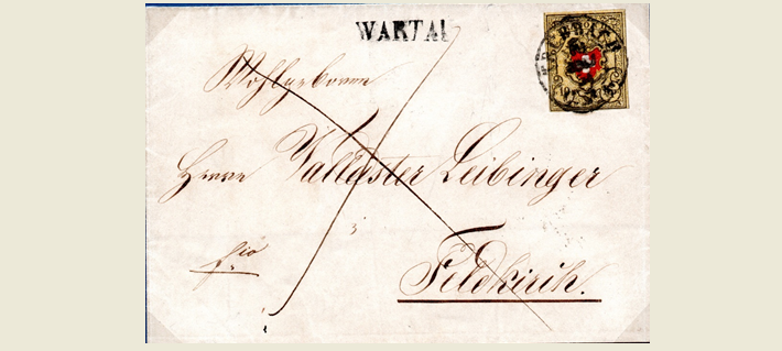 Wartau-Trübbach-Feldkirch im Grenzrayon zu Österreich. Taxe 10 Rp. statt 20 Rp.