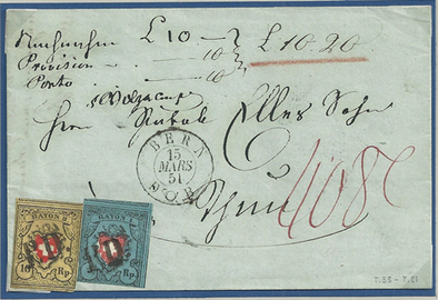 Schweizer Nachnahmen zur Zeit der RAYON-Marken (1850-54)