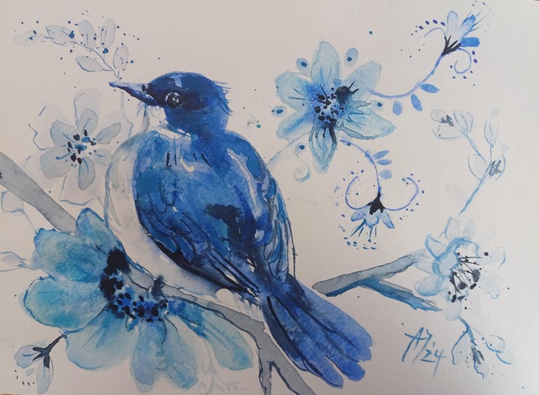 Bild von Vogel in blauer Farbe
