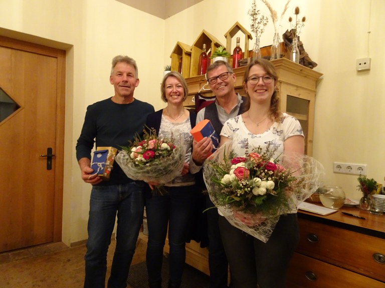 Die Geehrten v.l.n.r. abgebildet:  Karlheinz Marte (30 Jahre), Claudia Sprenger (25 Jahre), Peter Deisl (50 Jahre), Jasmin Rhomberg (20 Jahre)
