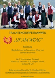 "UF AM WEAG" - Einladung Jubiläumsfest 70 Jahre Trachtengruppe Rankweil