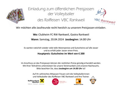 Raiffeisen VBC Rankweil - Preisjassen 2024