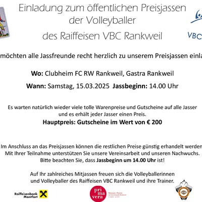 Raiffeisen VBC Rankweil - Preisjassen 2025