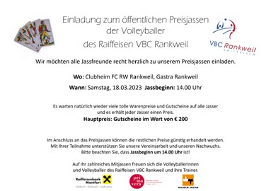 VBC Rankweil -  Einladung zum öffentlichen Preisjassen