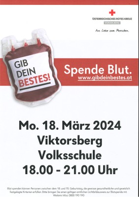 Blutspendeaktion Montag 18.3.2024 Blutspendeaktion Montag 18.3.2024