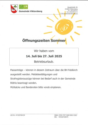 Öffnungszeiten Sommer