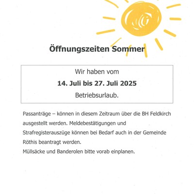 Öffnungszeiten Sommer