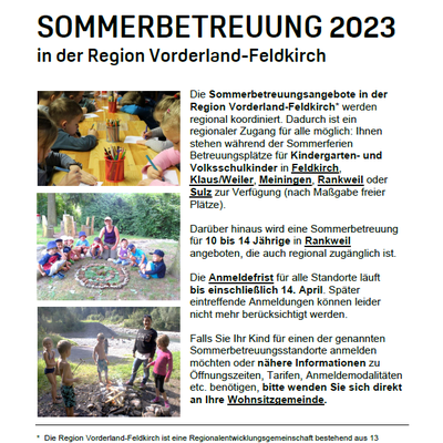 Sommerbetreuung 2023 in der Region Vorderland-Feldkirch