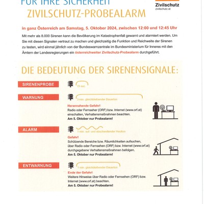 Zivilschutz-Probealarm am 5. Oktober