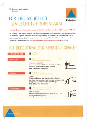 Zivilschutz-Probealarm am 5. Oktober Zivilschutz-Probealarm am 5. Oktober