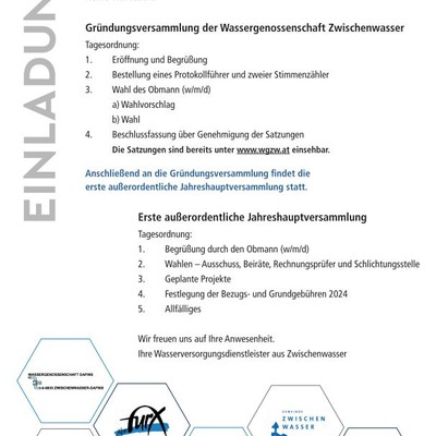 Gründungsversammlung der Wassergenossenschaft Zwischenwasser