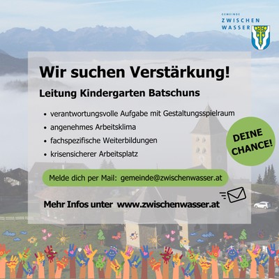 Stellenausschreibung: Leitung für den Kindergarten Batschuns Stellenausschreibung: Leitung für den Kindergarten Batschuns