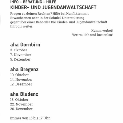 Kinder- und Jugendanwaltschaft, aha Jugendinfo Vorarlberg